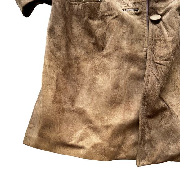 VINTAGE 1960's Suede Leather long Jacket Mink Collar - Picture 5 of 6